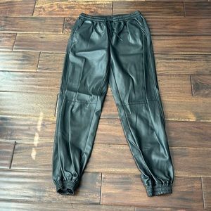 Black, faux leather joggers, medium